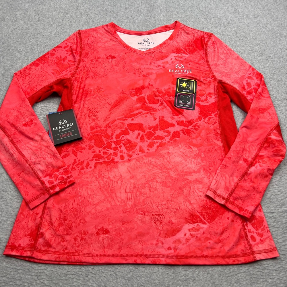 NEW‎ Realtree Shirt Women's Large Coral Marbled Performance L/S UPF 30 Flex Tee